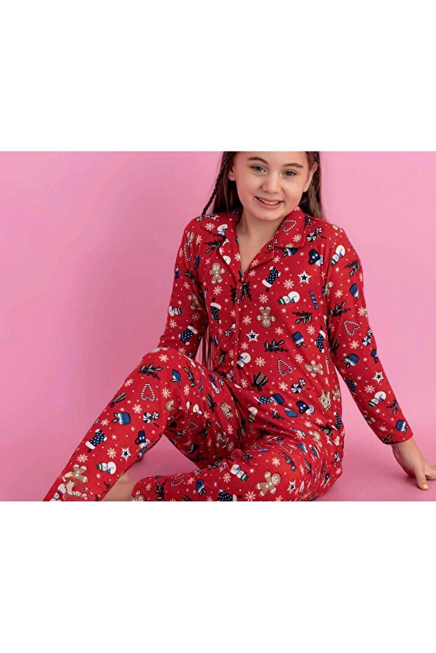 Girl's Colorful Patterned Cotton Pajama Set
