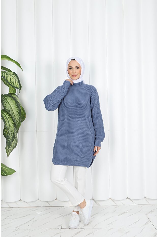 Yırtmaçlı Kalın Triko Tunik - 1