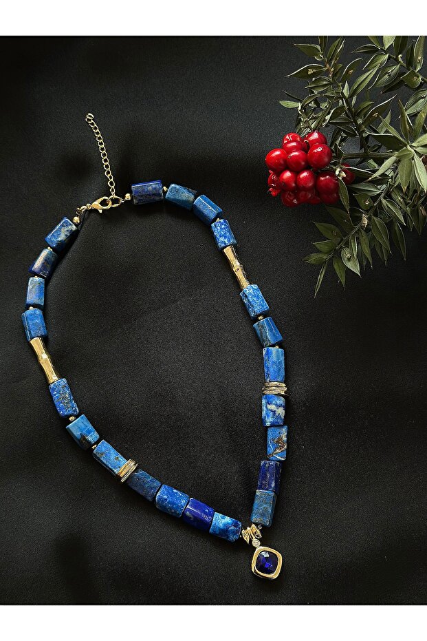 Doğal Lapis Taş Kolye - 2