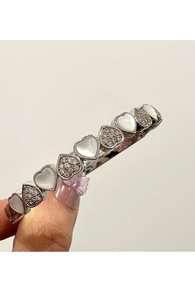 Vip Zircon Stone Heart Steel Handcuff Bracelet