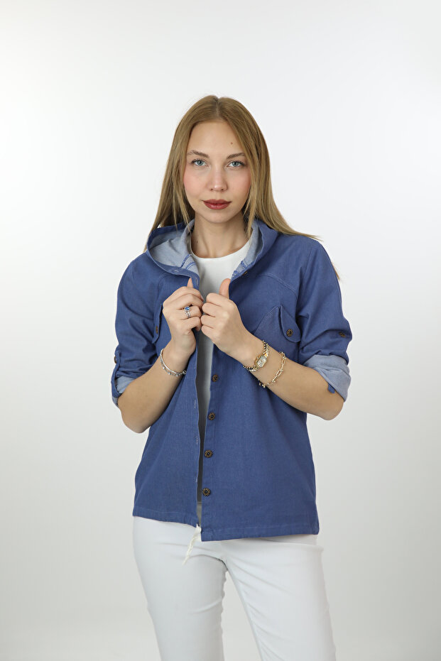 Kapüşonlu Kot Gömlek - 1