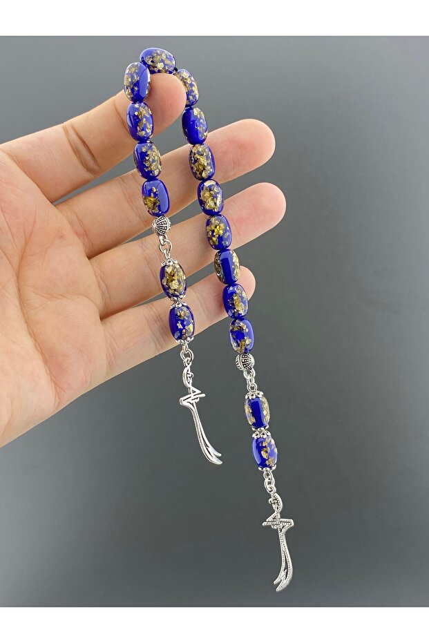 Gold Leaf Zaza Prayer Beads with Airplane Glass Zulfiqar Tassels