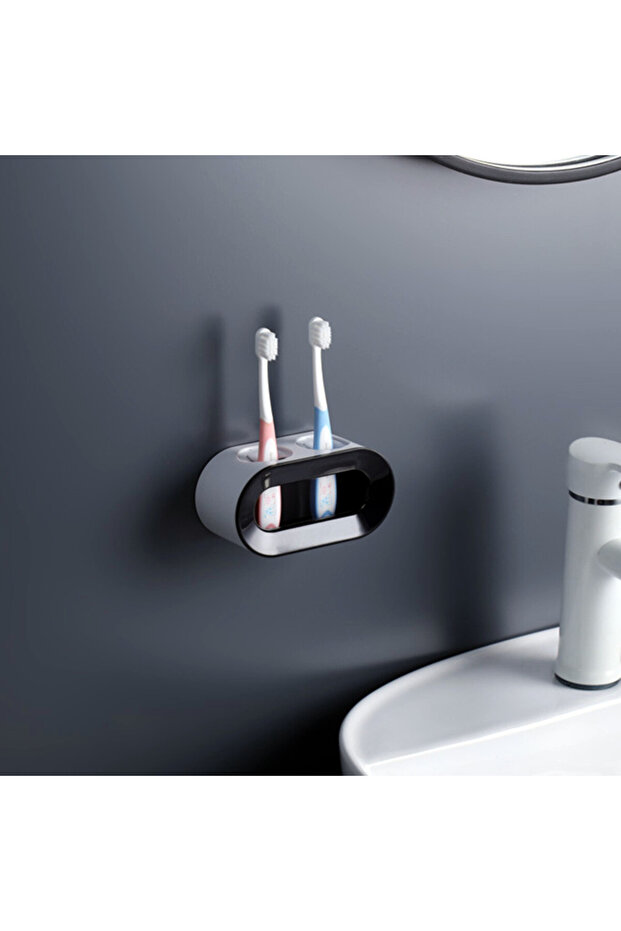 black Electric Toothbrush Holder Double Hole Self-adhesive Stand Rack Wall-Mounted Holder Storage Sp