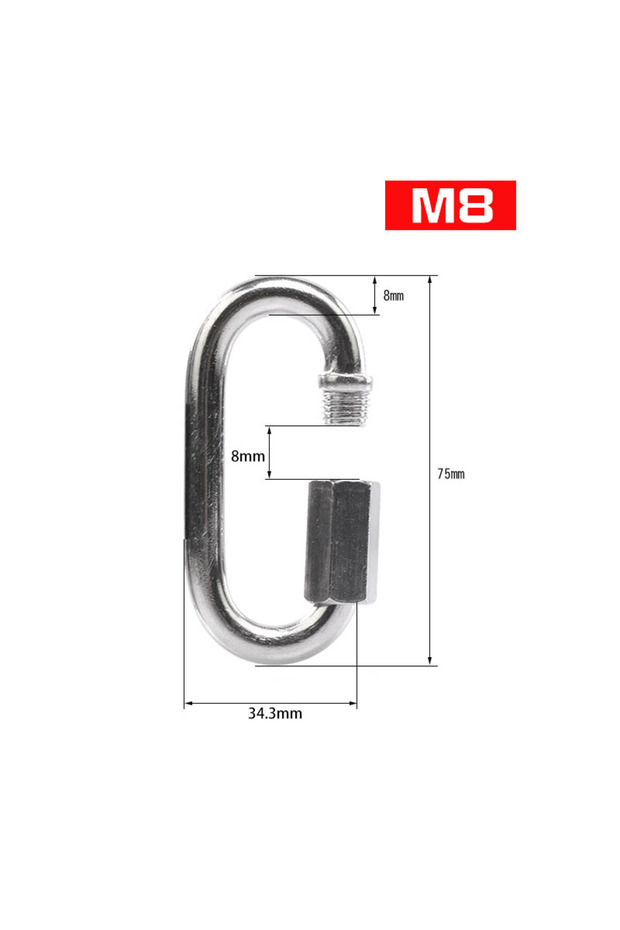 M8 304 Stainless Steel Oval Locking Carabiner Clip, Quick Links, Rope Connector for Trailer, Swing,