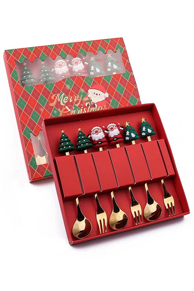 6pcs spoon fork D 2/4/6Pcs Christmas Fork And Spoon Set,Stainless Steel Creative Tableware,Coffee Te