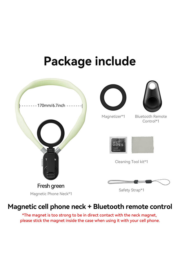 Green remote set TELESIN Silicone Magnetic Neck Mount Quick Release Hold for Iphone 15 14 13 12 11 1