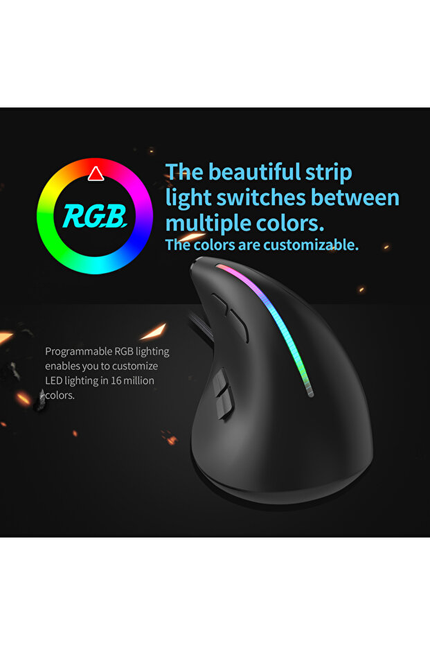 black Jomaa Wired Gaming Mouse RGB Vertical Ergonomic Mice 9 Button Programmable 12800 DPI Mouse for