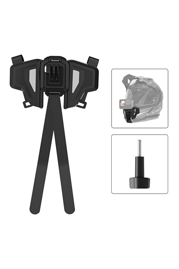 Silver TELESIN Motorcycle Helmet Mount Strap Flodable Front Chin Mount for GoPro 13 12 11 10 9 8 DJI