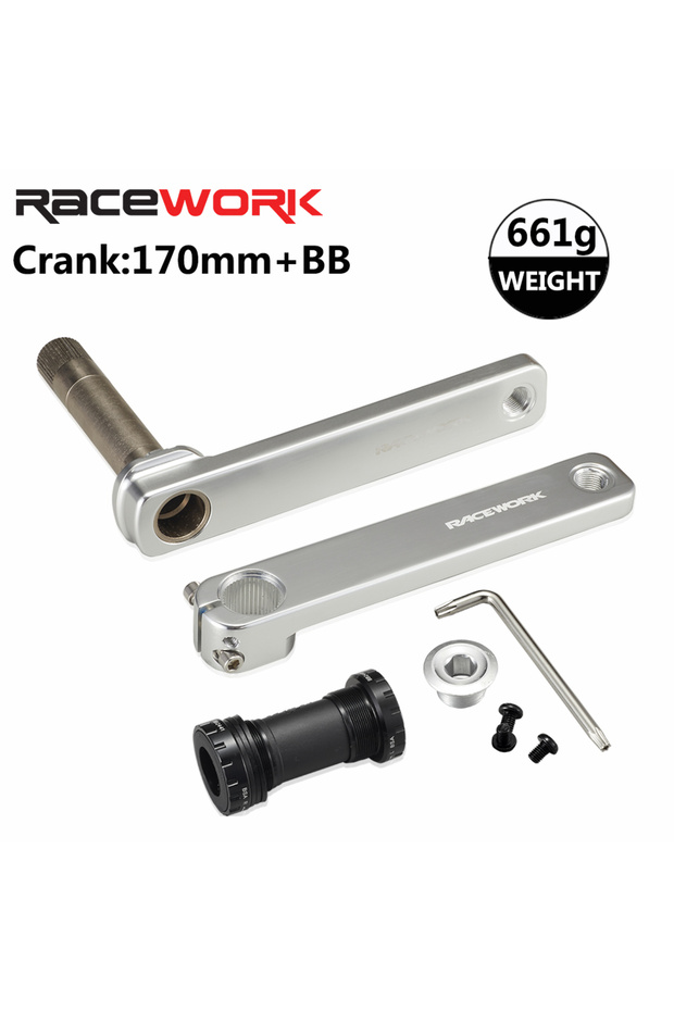 170mm with BB RACEWORK Road Bike Crankset 10/11/12 Speed Silver/Black Glossy Polished Crank 170mm Al
