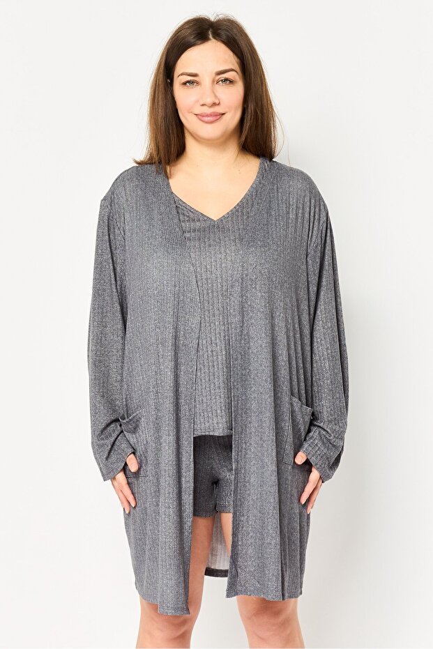Women 3 Pieces Textured Pajamas Set, Grey
