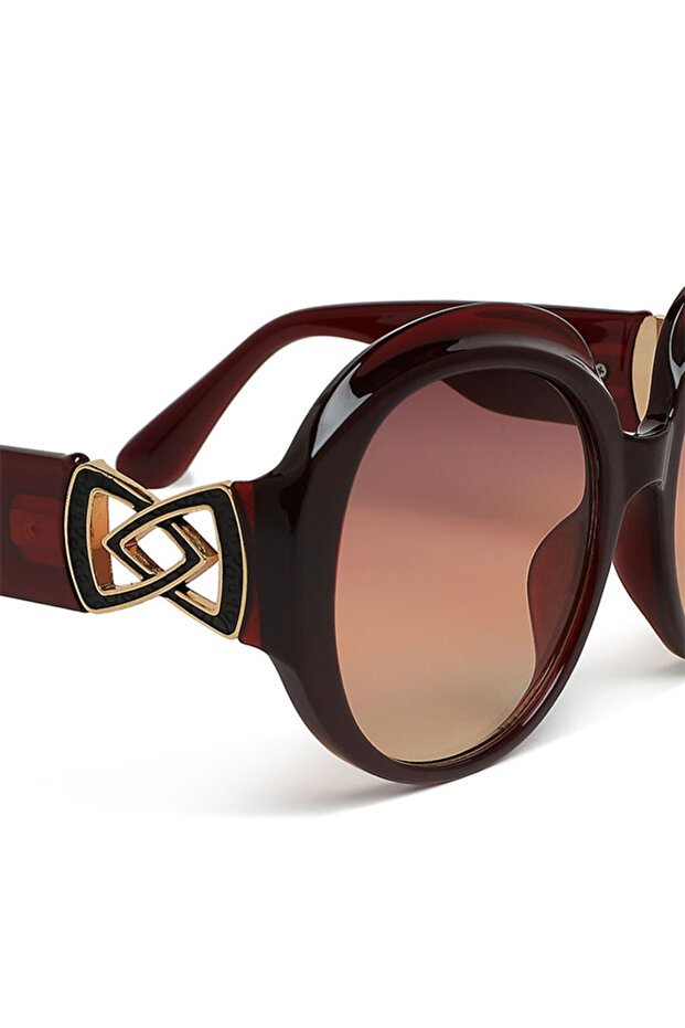 Women Brown Metallic Accent Round Sunglasses