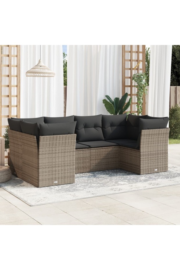 6 Piece Garden Sofa Set with Cushions Grey Poly Rattan