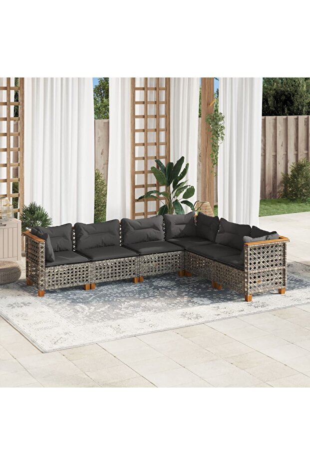 6 Piece Garden Sofa Set with Cushions Grey Poly Rattan