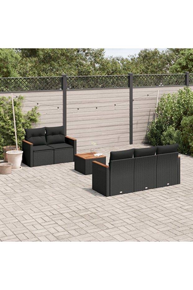 6 Piece Garden Sofa Set with Cushions Black Poly Rattan