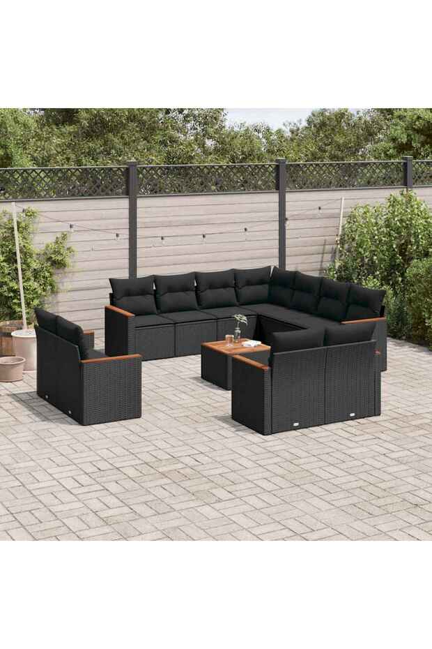 12 Piece Garden Sofa Set with Cushions Black Poly Rattan