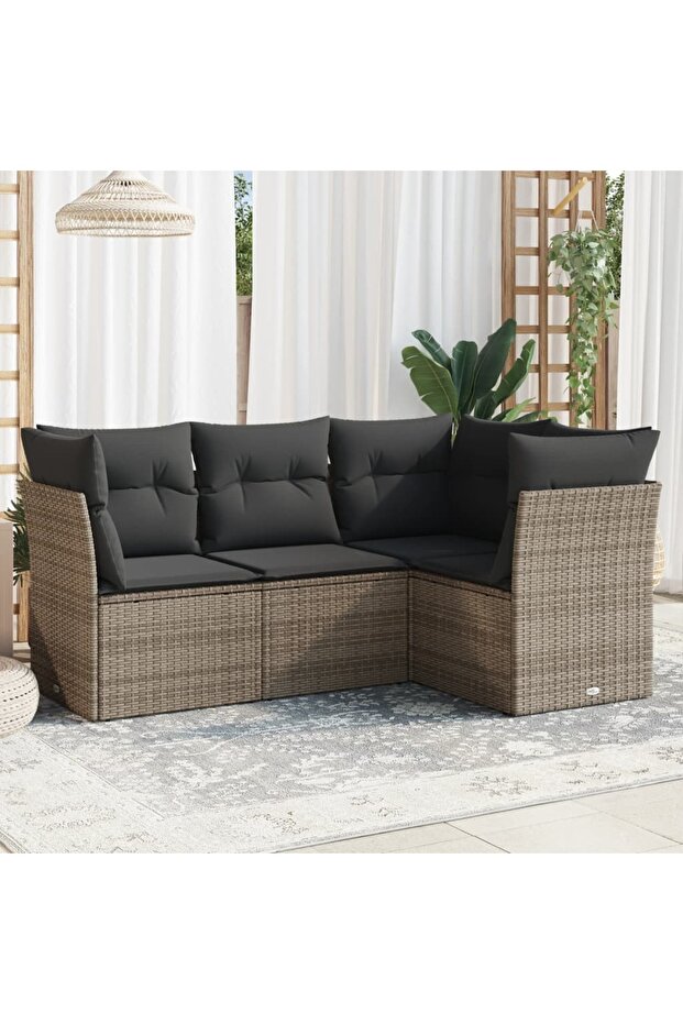 4 Piece Garden Sofa Set with Cushions Grey Poly Rattan