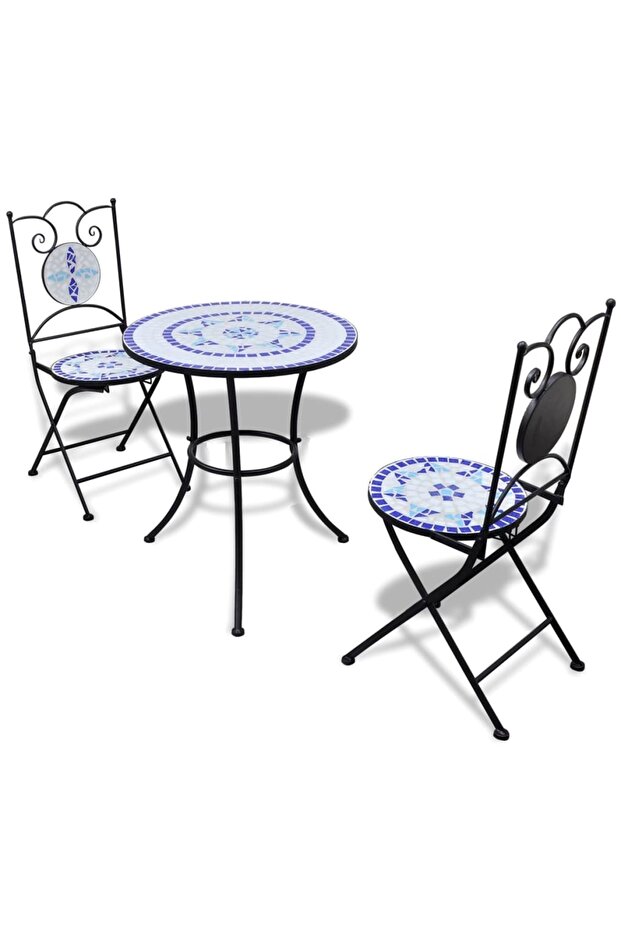 3 Piece Bistro Set Ceramic Tile Blue and White