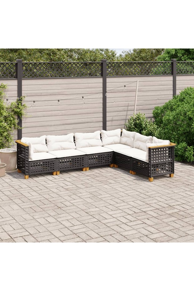 6 Piece Garden Sofa Set with Cushions Black Poly Rattan