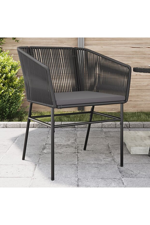 Garden Chairs 2 pcs with Cushions Black Poly Rattan