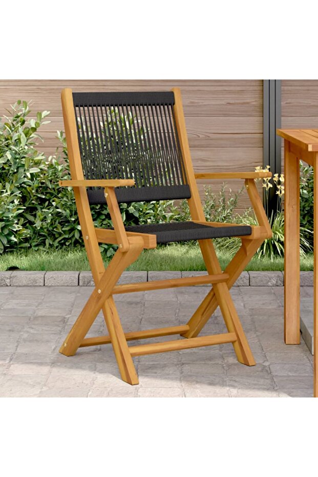 Garden Chairs 2 pcs Black Solid Wood Acacia and Polypropylene