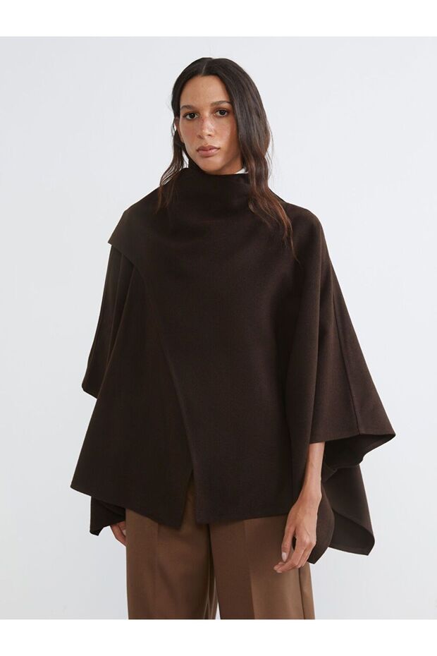 Lcw Vision Brown High Collar Women's Cashmere Poncho
