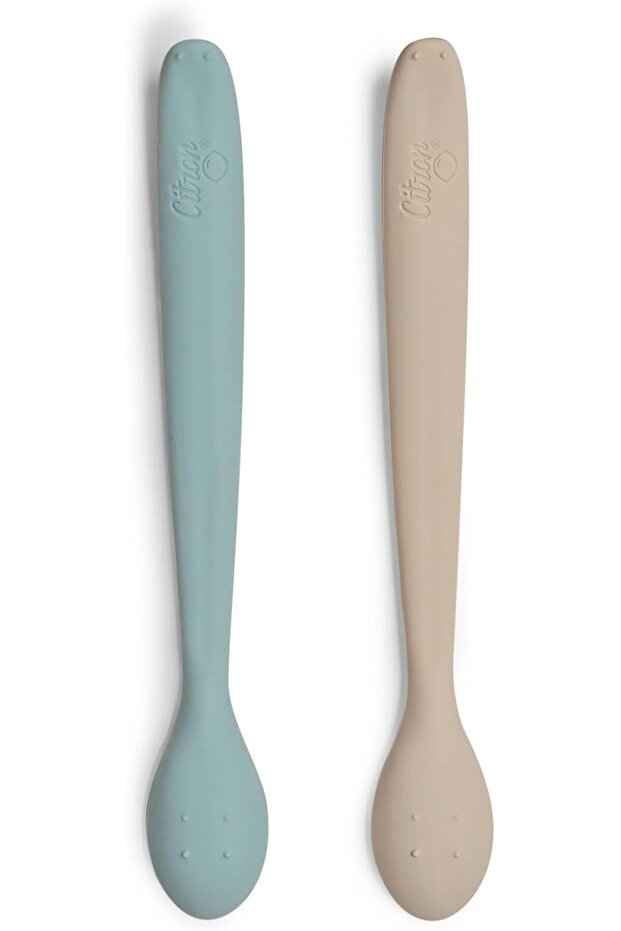 - Long Silicone Feeding Spoons: Gentle and Safe for Your Little One's Meals - Grey/Turquoise