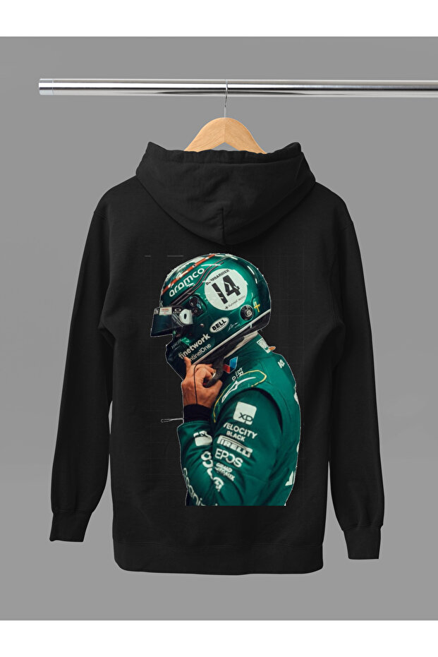 Fernando Alonso Printed Cotton Long Sleeve Fleece-Lined 3 Thread Hooded F1 Sweatshirt