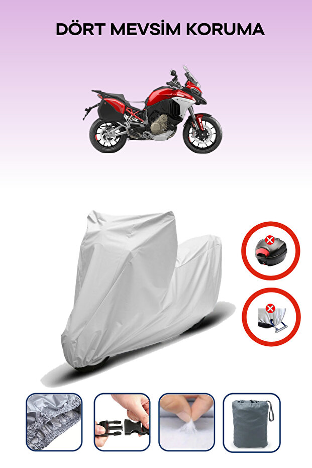 Gray Rear Bag Lock Incompatible with Ducati Multistrada V4 S Compatible Motorcycle Tarpaulin, 4 Seasons