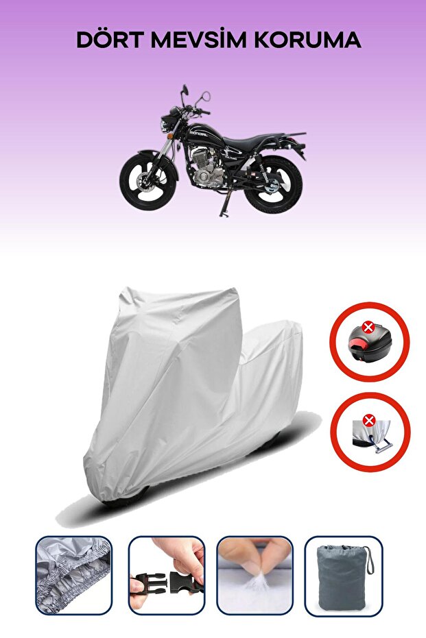 Gray Rear Bag Lock Incompatible Mondial Vulture I-E Compatible Motorcycle Tarpaulin, 4 Seasons