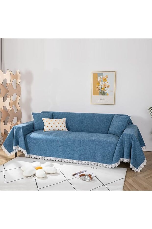 Sofa Seat Cover - 180x300cm Chenille Printed Sofa Throw Blanket Slipcover
