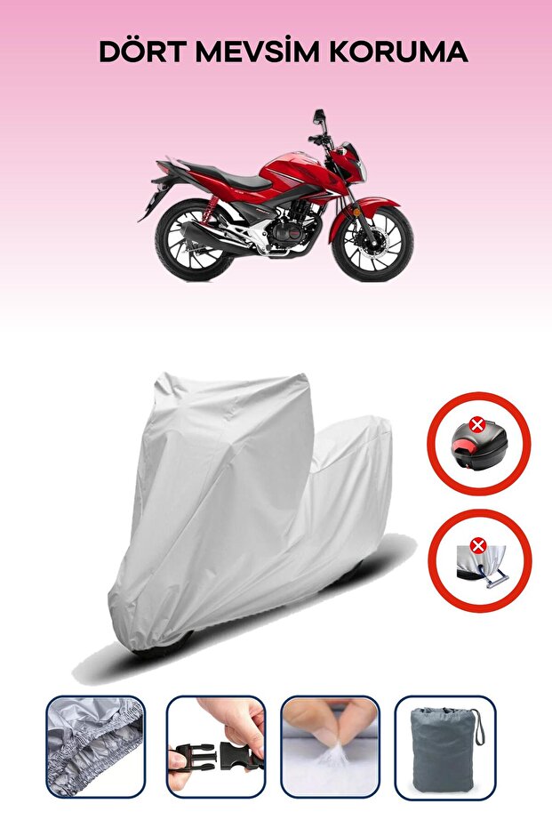 Gray Rear Bag Lock Incompatible Honda Cb 125 Compatible Motorcycle Tarpaulin, 4 Seasons