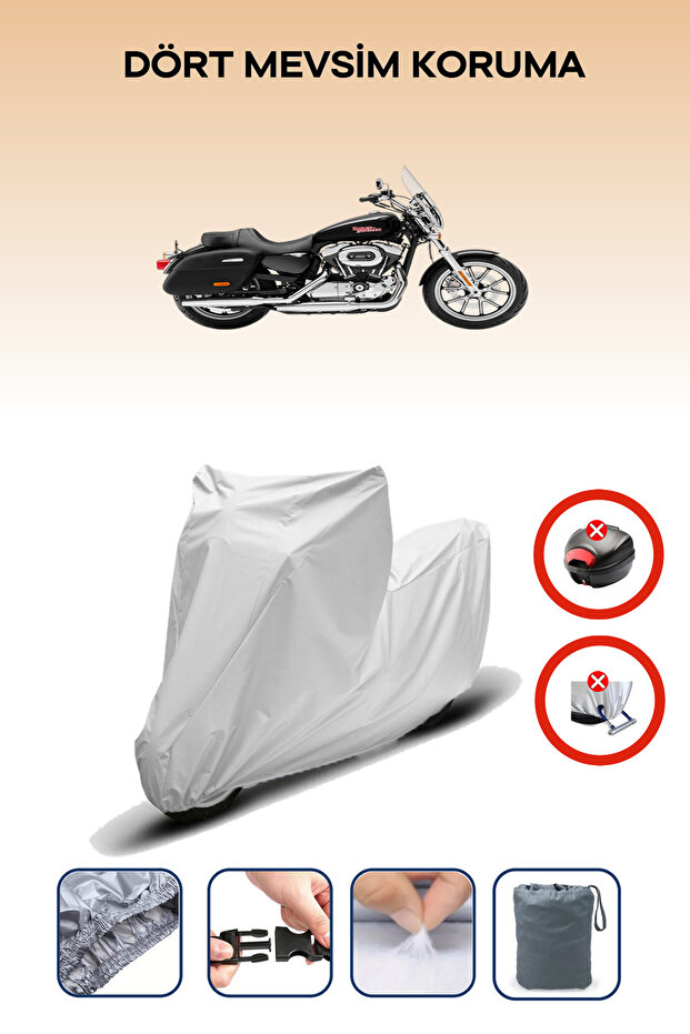 قفل حقيبة خلفية رمادي اللون غير متوافق مع قماش الدراجة النارية المتوافق مع Harley-Davidson SuperLow 1200T
