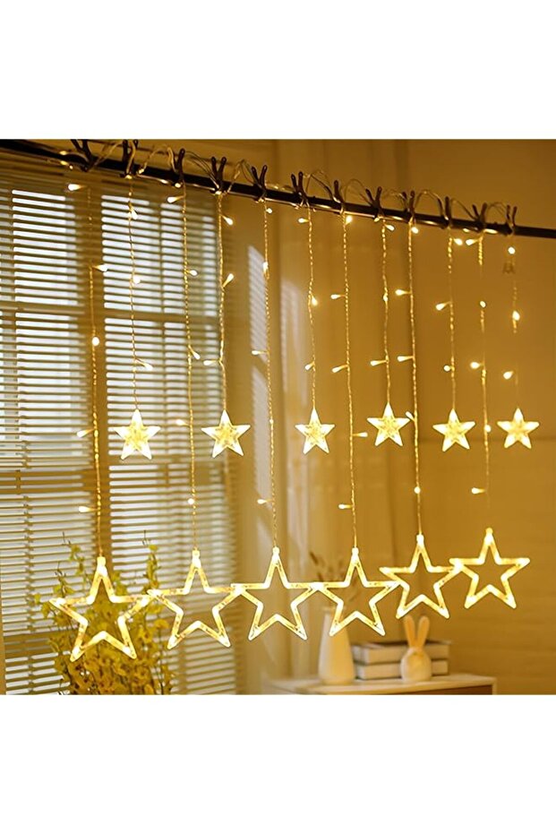 Star String Lights, 3.5M 138 LED Window Curtain Lights, 12 Drops, Warm White