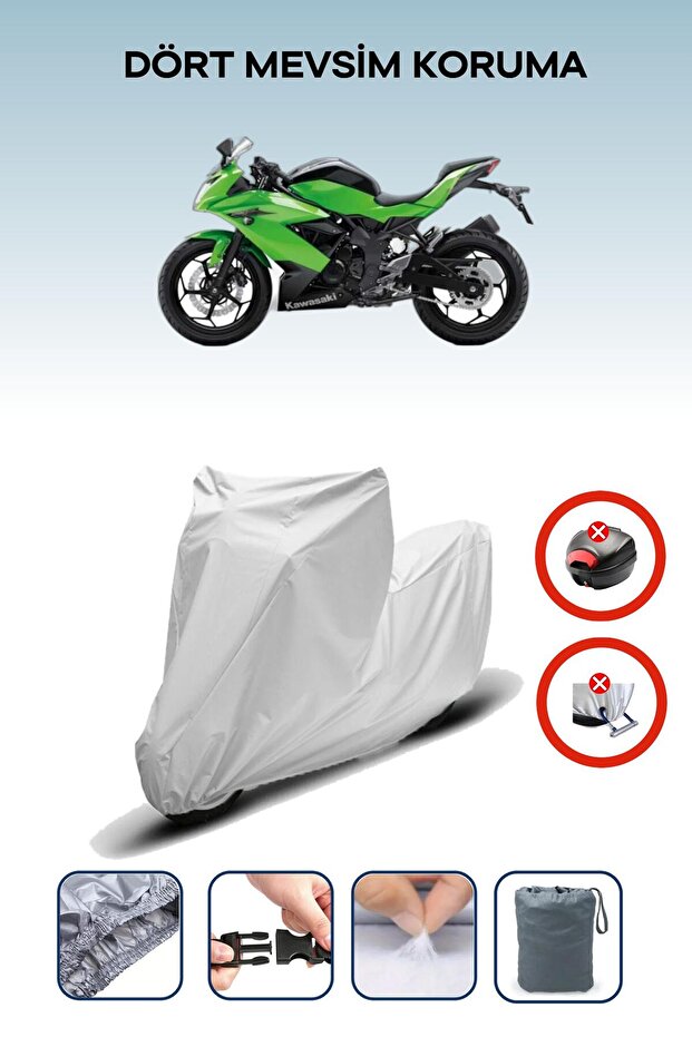 Gray Rear Bag Lock Incompatible with Kawasaki Ninja 250Sl Compatible Motorcycle Tarpaulin, 4 Seasons