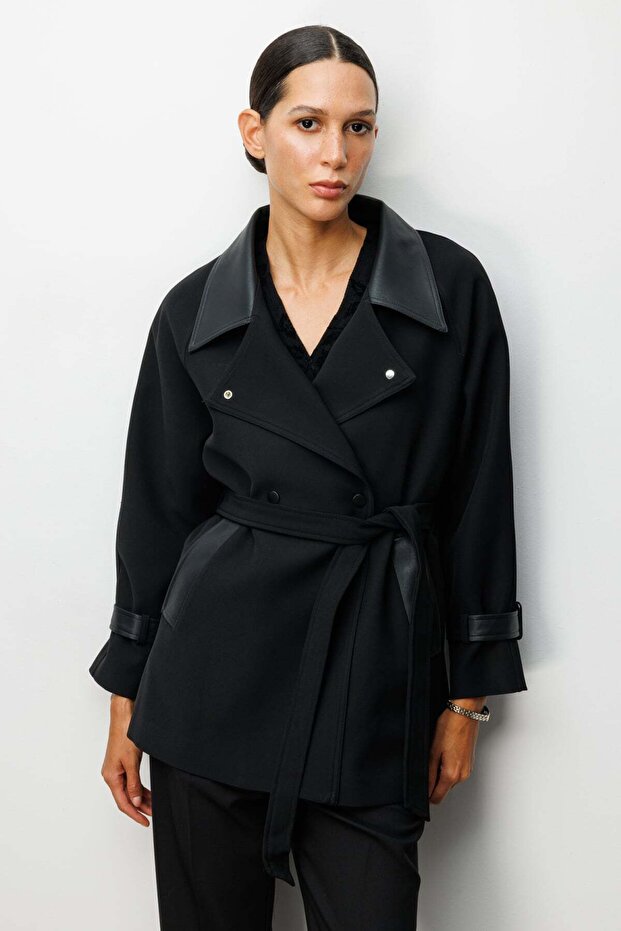 Apoletli Deri Detaylı Trenç - 1