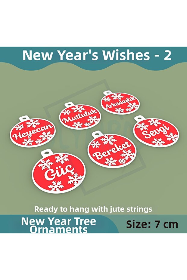 New Year's Wishes 2 – Meaningful Christmas Tree Ornament Set (6 Pieces)