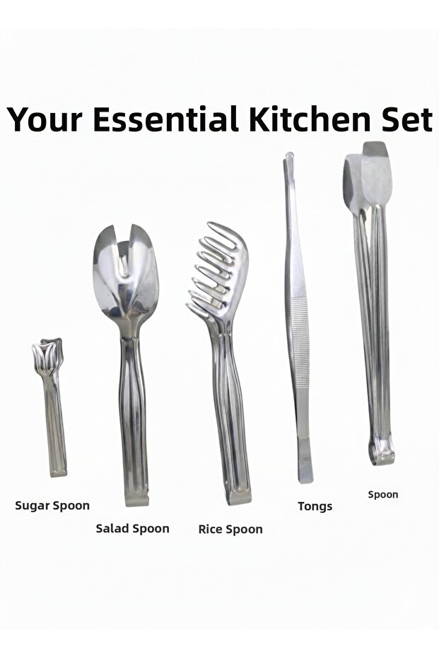 Stainless Steel 5-Piece Tongs Serving Set