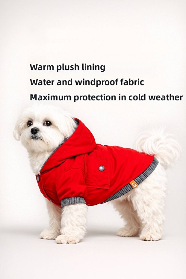 Red Small Breed Waterproof Dog Coat, Winter Dog Clothing