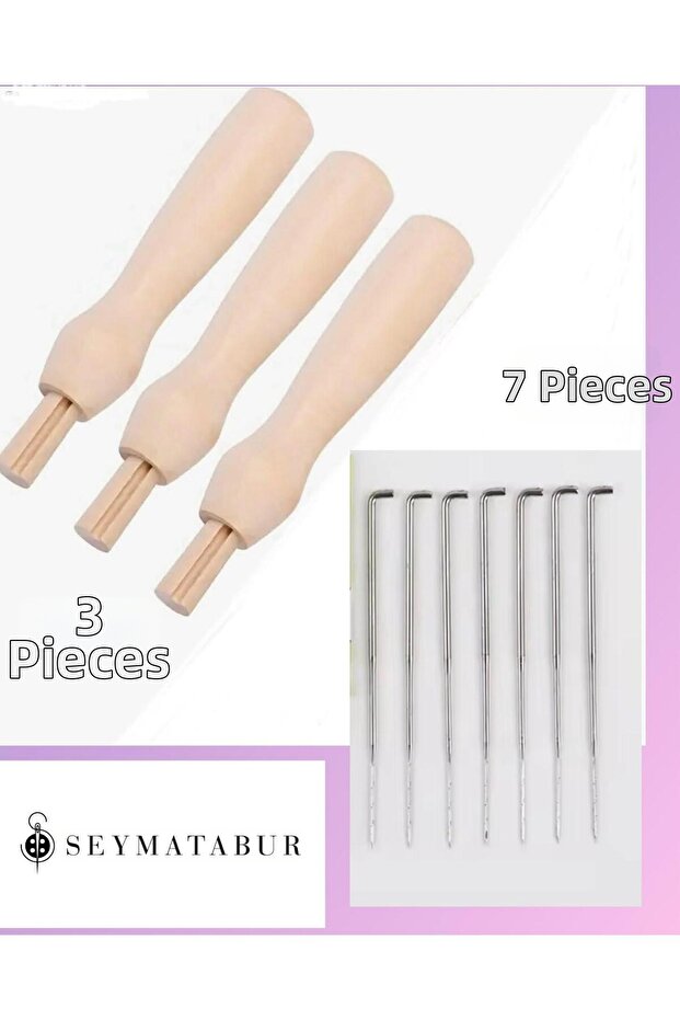Wooden Ergonomic 3 Spare Handles Wool Felting Needle Kit with 7 Needles