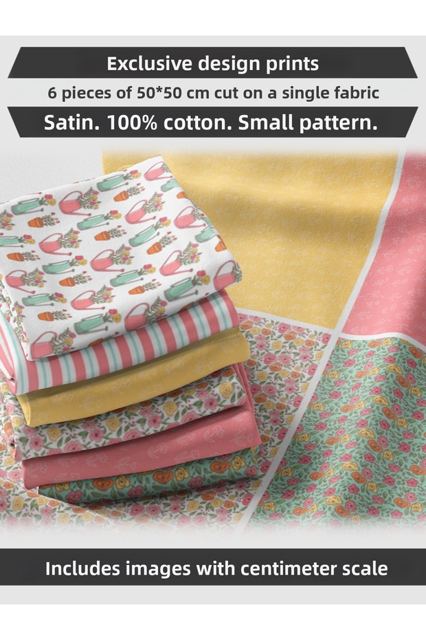 Set of 6 50x50 cm 100% Cotton Patchwork Fabric – For Sewing and Handicrafts