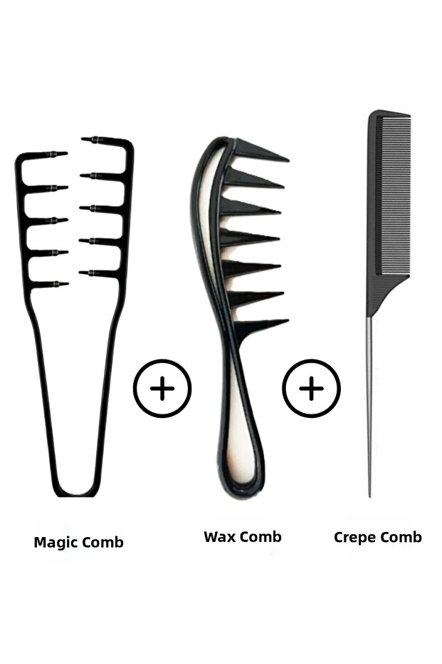 3-Piece Comb Set; Miraculous Comb+Hair Styling Comb+Crepe Comb