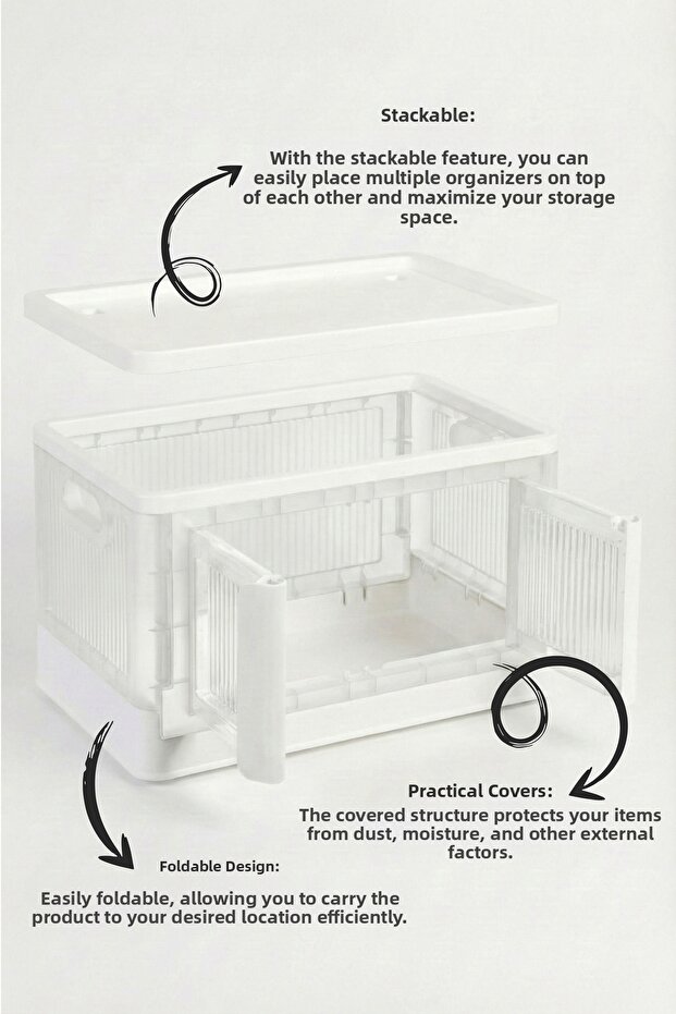 صندوق منظم بغطاء مزدوج قابل للتكديس باللون الأبيض - 6