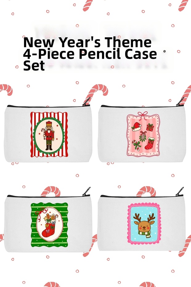 New Year Themed Set of 3 Makeup Bags, Pen Holder Set