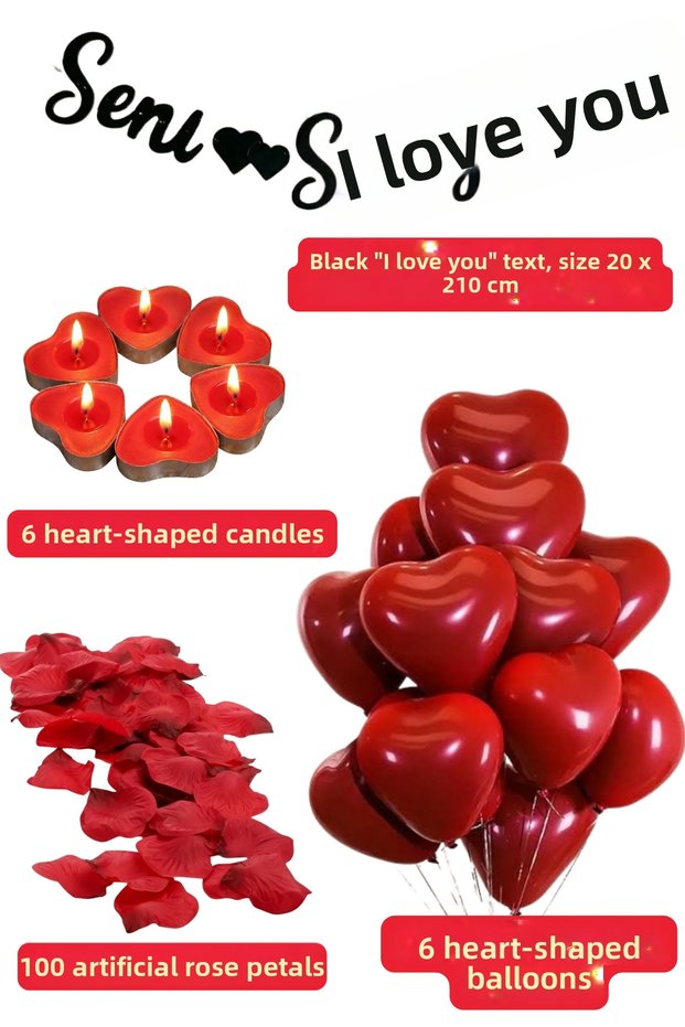 I Love You Letter Red Heart Balloon Romantic Valentine's Day Dusty Rose and Heart Candle