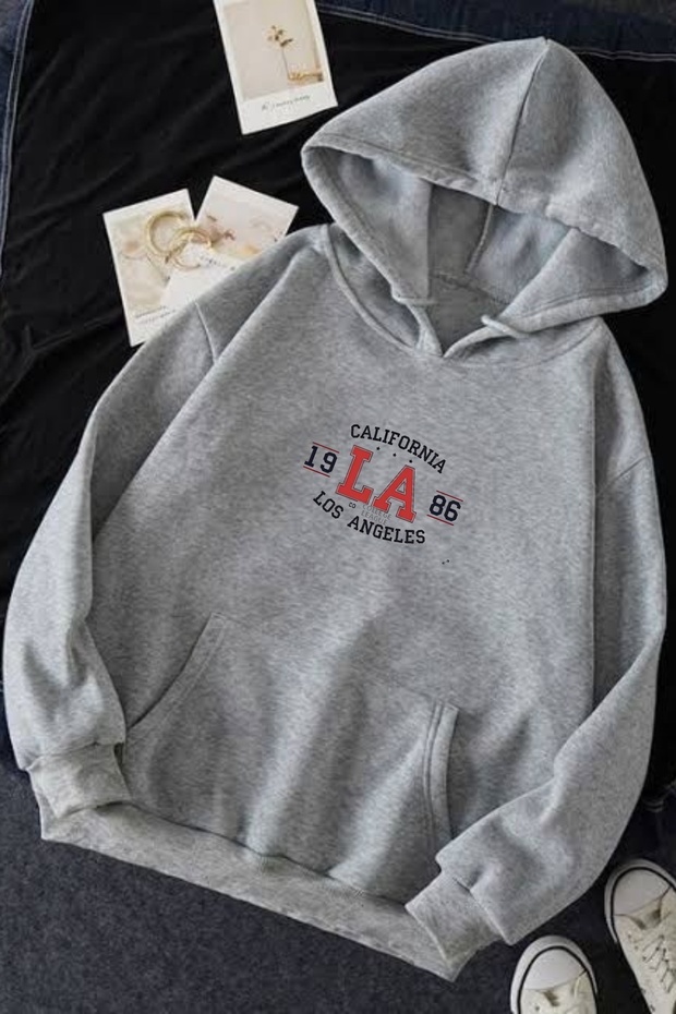 Men's Winter California Los Angeles Printed Cotton Hooded Kangaroo Pocket Sweatshirt