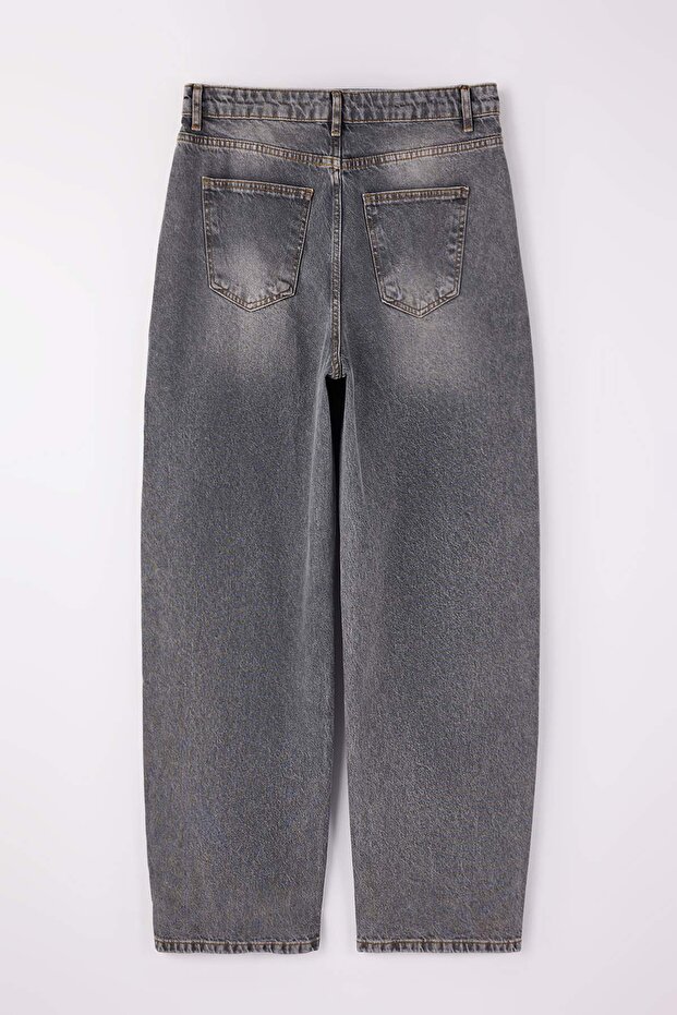 Gri Yüksek Bel Barrel Baggy %100 Pamuk Non-Stretch Büyük Beden Jeans TBBAW26CJ00043 - 6