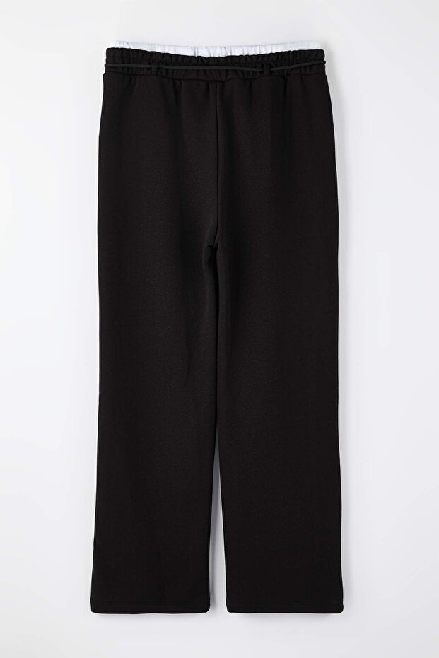 Black Beli Poplin Detailed Lace-Up Wide Leg Large Size Sweatpants Tbbss26Aj00001 - 1