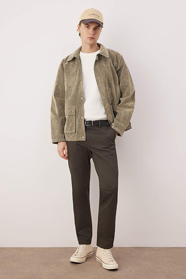 Haki Erkek Gabardin Dokulu Kumaş Pantolon TMNAW26PL00026 - 3