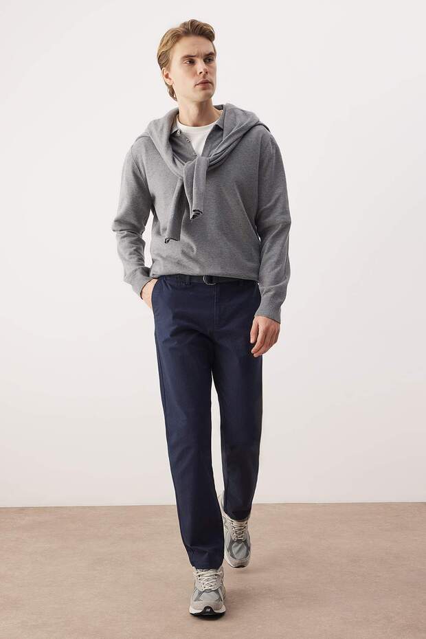 Lacivert Erkek Dar Paça/Slim Fit Mevsimlik %100 Pamuk Likralı Kumaş Pantolon TMNAW26PL00032 - 3