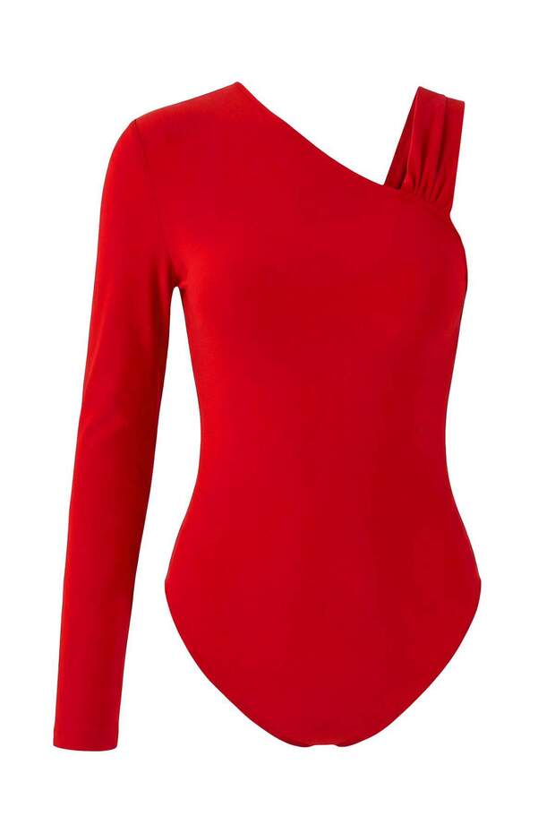 Limited Edition Kırmızı Aksesuar Detaylı Asimetrik Yaka Örme Party Body TPRSS26BD00001 - 5